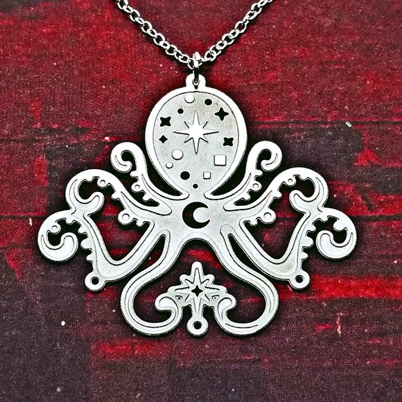 Art Nouveau Starry Octopus Silver Necklace - Picture 1 of 3